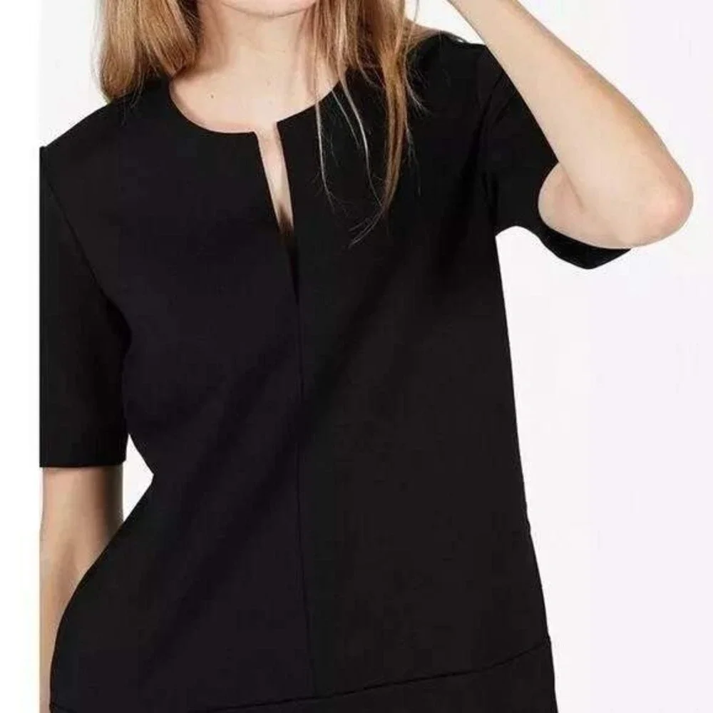 Everlane Ponte Shirt Dress Black Short Sleeve Notched Neck Shift XL